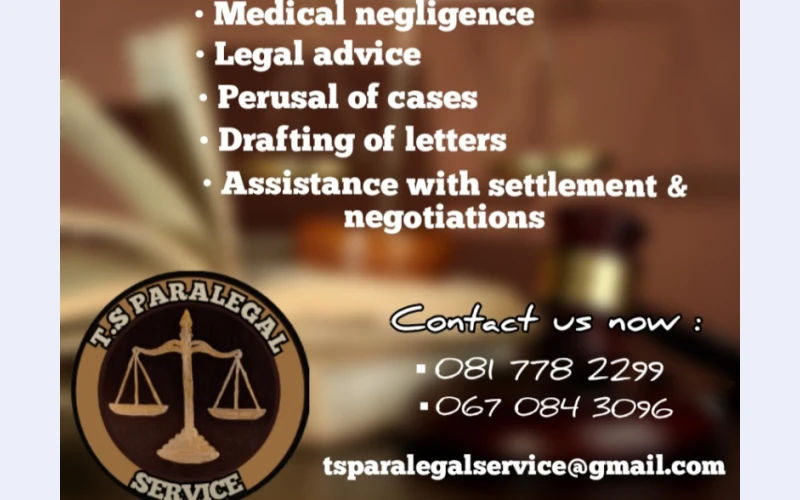 TS paralegal service.we believe resolution could be settled outside ambit of the court. Let ur stress erased from your minds and your  cases get settled