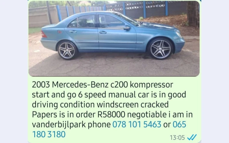 Mercedes benz in vanderbijlpark for sell.still in perfect running condition and and it had good service history. It has nnovative technologies