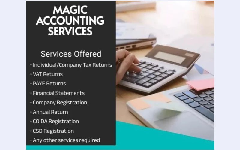 Magic accounting services in johanesburg.we  We specialize in tax returns,vat returns,financial statements and many other accounting services.