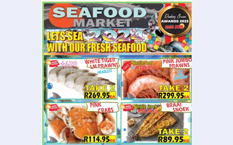 Sea foods market in durban.eat sea foods helps alot in preventing heart attack, stroke and high blood.stay healthy with good nutrition and stay longer.call us for ur order