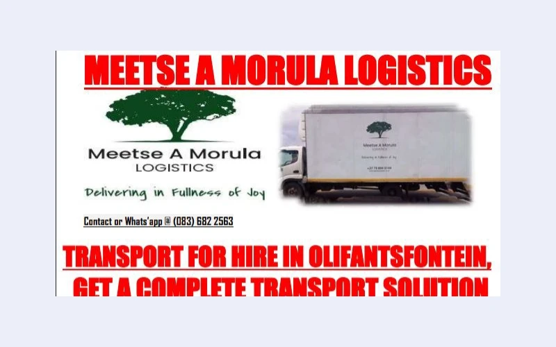 Meetse morula logistics in olifantsfotein.for furniture removal, stock raw materials , clothing delivery .call us for any delivery