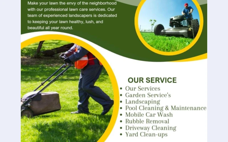 Landscapers and car wash in boksburg. Our services include , yard cleaning, gardening, rubble removal, mobile car wash and pool cleaning