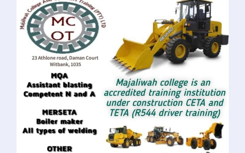 Majaliwah college in witbank accredited training institution under construction ceta and teta.we offer world classic training