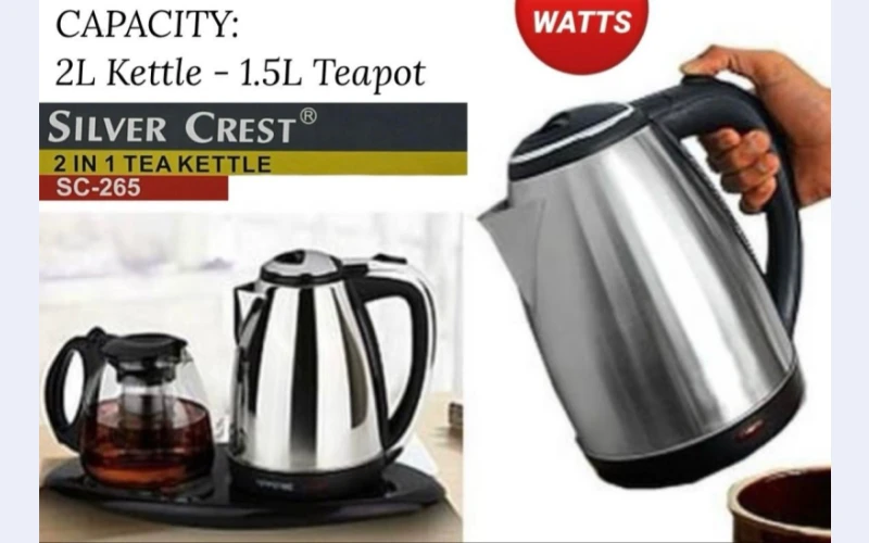 Electric kettle in midrands for sell.Fashion Design Stainless Steel With Glass Two Kettles In One  - ⁠Concealed Heating Element  - ⁠Boil Dry Protection  - ⁠Automatic Power Off Function,