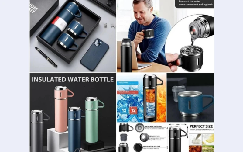 Portable Thermos Flask with 2 Cups - The Ultimate On-The-Go Drinks Companion
