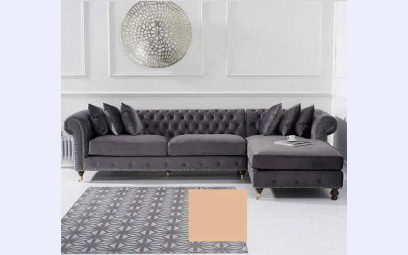 Nude shade Chesterfield L shape couch available at 2 Albert street lenasia ext6