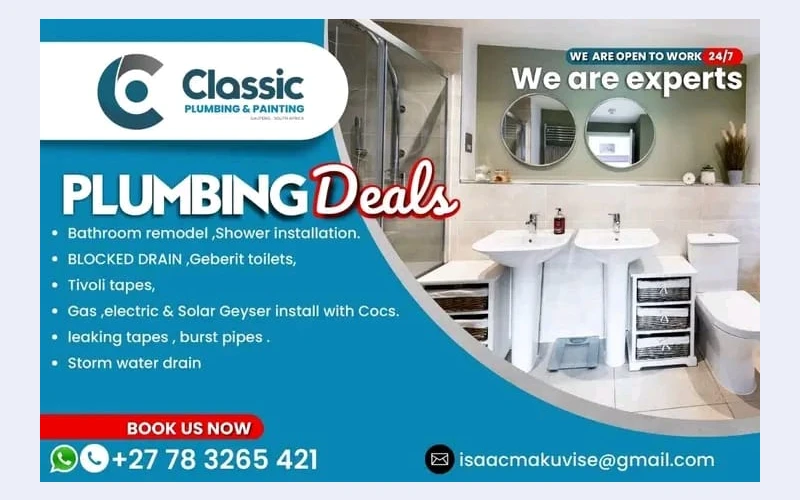 Plumbing services in boksburg. We are masters in solar geyser installation,blocked drainage,shower remodel,leaking pipes and many other plumbing services. Call us for any plumbing services,we will act
