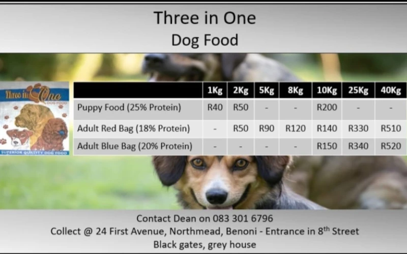 Pets foods in benoni for sell.we sell dogs foods which contains vitamins and minerals which can keep your dogs metabolism and immune systems function well