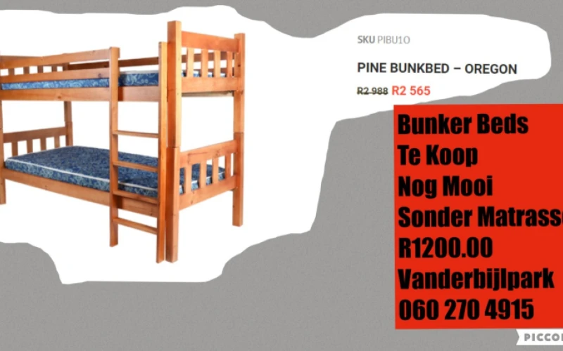 Bunk bed in vanderbijlpark for sell.ideal for conserving the space in already compact room because it was designed to fit in asmall area and sleep up 2_3 individuals
