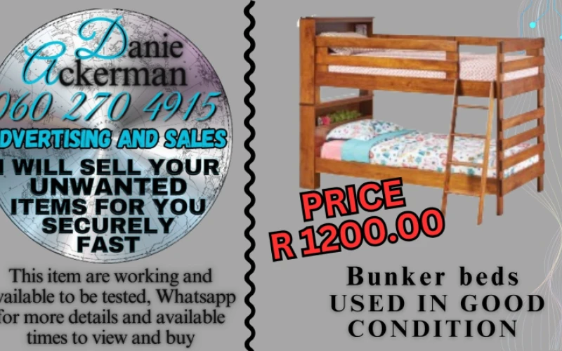 Bunk bed in mafikeng for sell.good for bonding and sharing of personal experience. Achild can sleep well and feel secure