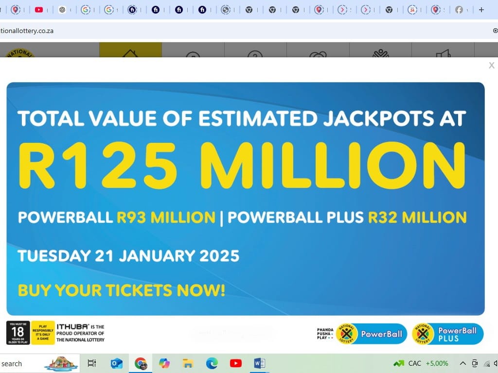 R125 million Powerball Jackpot today 21 Jan 25 Buy your ticket now