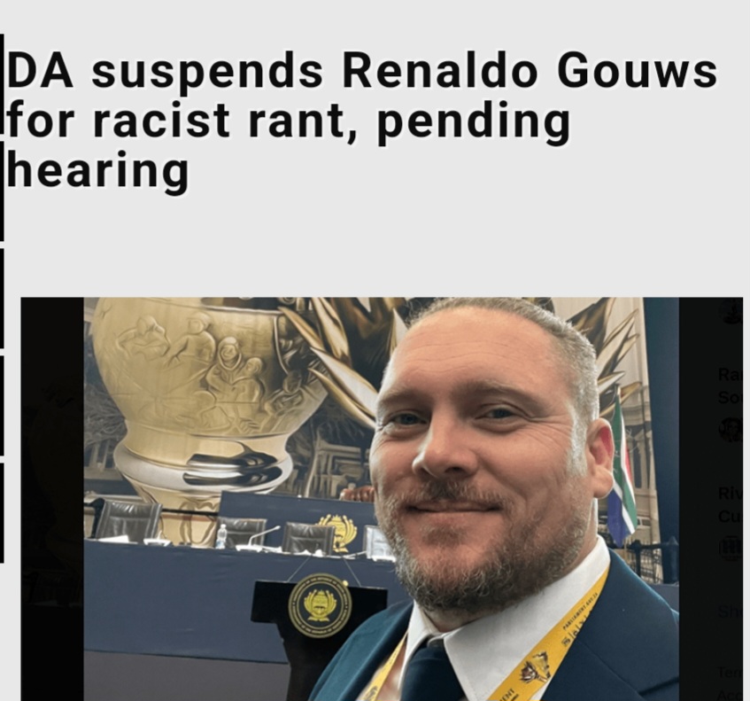 Breaking News: DA Federal Executive Suspends Renaldo Gouws for K... Recisit Rant